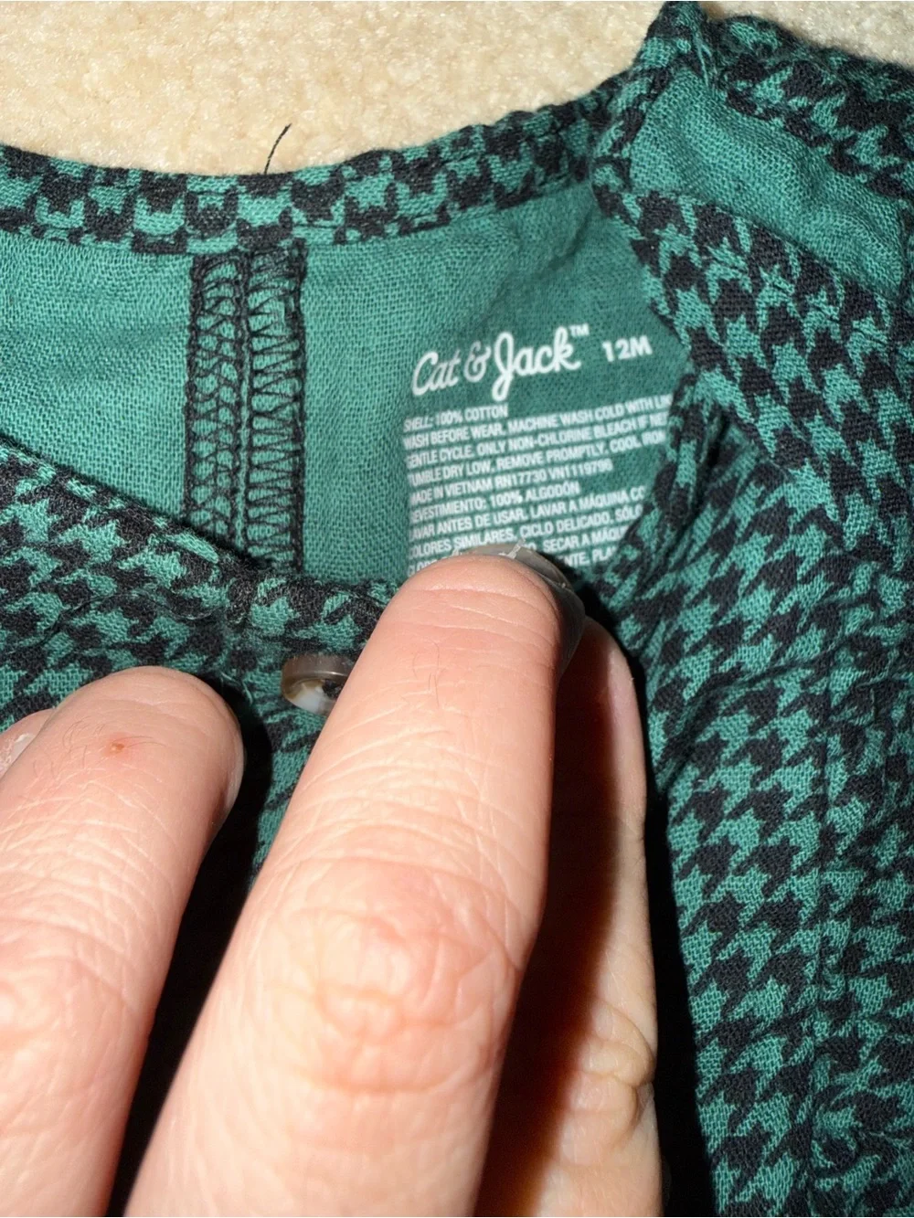 Cat & Jack Dark Green Houndstooth Girls' Long Sleeve One-Piece